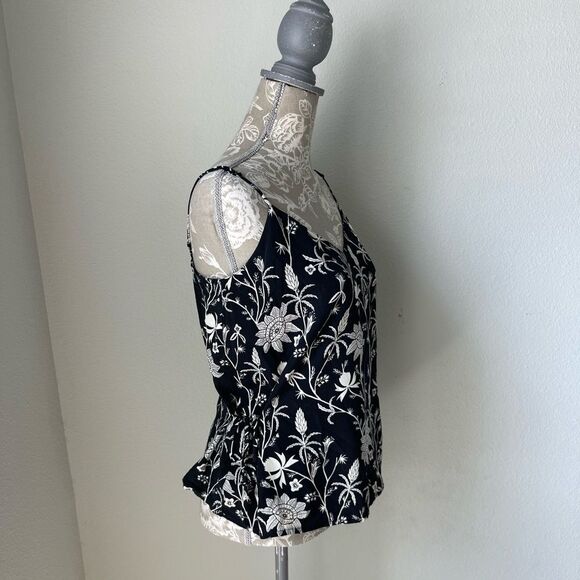 Scotch & Soda Maison Scotch Mix Media Side Tie Floral Tank in Black/ White - Picture 3 of 9
